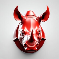 Sticker - red theme rhino head cartoon 3d art logo design in plain white background 3