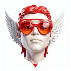 Wall Mural - red theme angel head cartoon with sunglasses 3d art logo design in plain white background