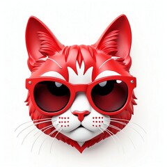 Poster - red theme cat head cartoon with sunglasses 3d art logo design in plain white background 3