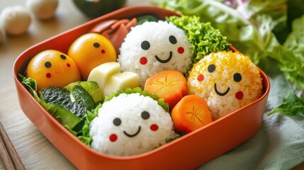 Smiling Food in a Red Lunch Box