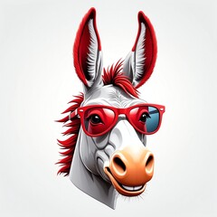 Poster - red theme donkey head cartoon with sunglasses 3d art logo design in plain white background