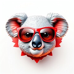 Canvas Print - red theme koala head cartoon with sunglasses 3d art logo design in plain white background