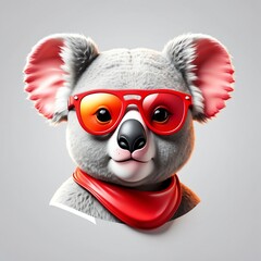 Canvas Print - red theme koala head cartoon with sunglasses 3d art logo design in plain white background