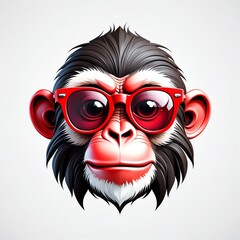 Sticker - red theme monkey head cartoon with sunglasses 3d art logo design in plain white background