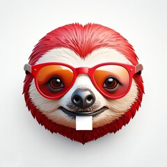 Canvas Print - red theme sloth head cartoon with sunglasses 3d art logo design in plain white background