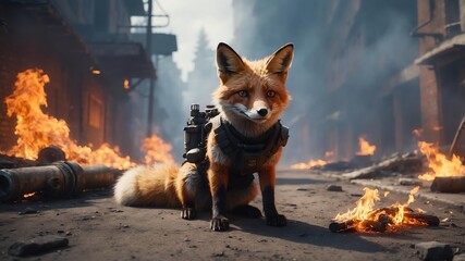 Wall Mural - flint the firefighting fox a fox who uses fire powers cinematic concept art