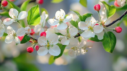 Close-up of a fruit tree branch in full bloom, with vibrant flowers heralding the arrival of spring.