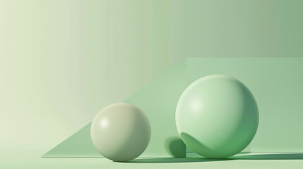 Wall Mural - minimalist background with two large spheres in different shades of green, modern and sleek design