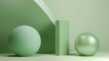 minimalist background with two large spheres in different shades of green, modern and sleek design