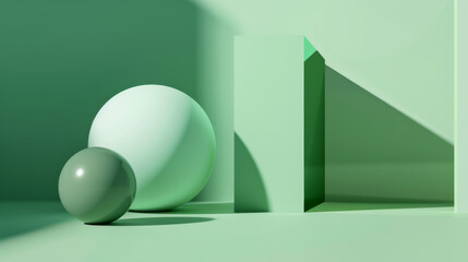 Wall Mural - minimalist background with two large spheres in different shades of green, modern and sleek design