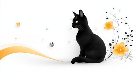 Wall Mural - Elegant cat clipart sitting with its tail neatly curled around its feet, poised and graceful, elegant cat, neat tail 