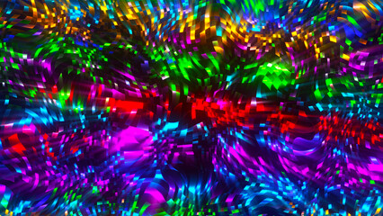 Poster - Abstract multicolored pattern, mosaic background. Creative background animation of squares. Technological background with glowing geometric square particles, grid. Glowing multicolored squares.