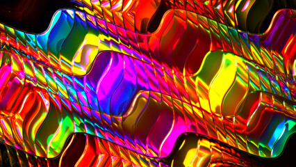 Poster - Abstract multicolored rainbow wave. Abstract wave twisted background. Close up illustration of abstract wavy background. 3D rendering.
