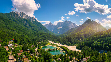 Jasna lake with beautiful mountains. Nature scenery in Triglav national park. Location: Triglav national park. Kranjska Gora, Slovenia, Europe. Mountain lake Jasna in Krajsnka Gora, Slovenia.