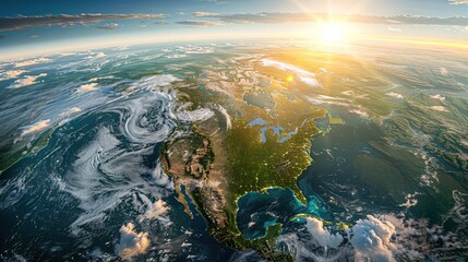 Wall Mural - Sunrise Over North America from Space