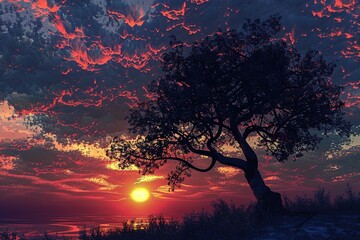 Wall Mural - Silhouette of a Tree at Sunset