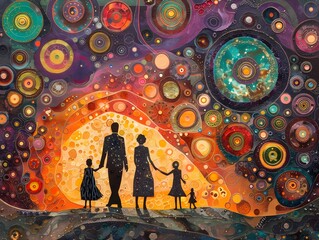 Canvas Print - Family Under the Cosmic Sky.