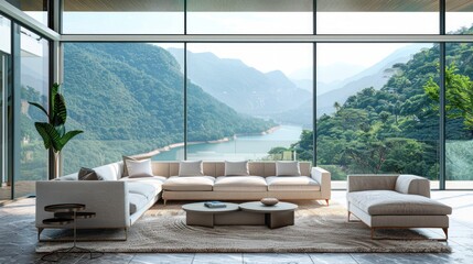 Wall Mural - A luxurious living room with high-end furniture and a stunning view