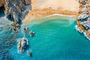 Wall Mural - Aerial View of Turquoise Water and Sandy Beach.