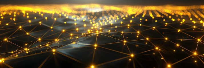 High-Tech Data Visualization Background with Glowing Yellow Grid, Representing Digital Connectivity and Big Data Processing, Networks Innovation.