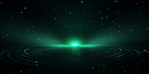 Sticker - Black hole in the center of green glowing dots on dark background vector illustration.