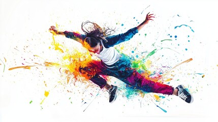 Wall Mural - Abstract illustration of the breakdance in an explosion of colorful paint on a white background	
