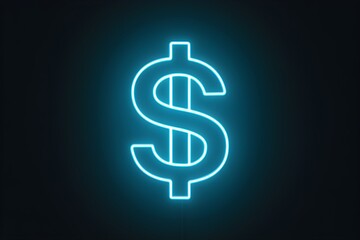 bright blue neon dollar sign illuminated against a dark background, three dimensional structure