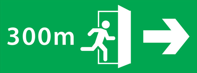 Wall Mural - Emergency exit sign, running man icon to door, warning sign plate, warning sign danger icon green color