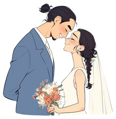 Canvas Print - PNG Romantic wedding couple illustration