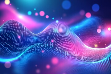 Poster - Abstract technology background with colorful bokeh and digital line dots.