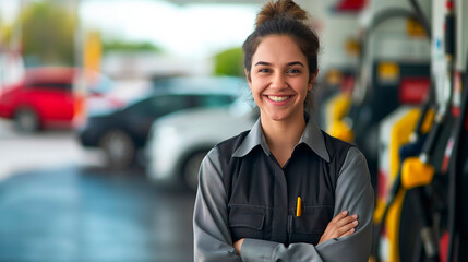 Smiling Female Gas Station Attendant