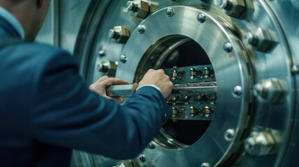 bank employee opening a secure bank vault.