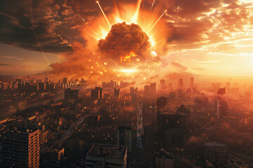 Generative ai on theme of scary nuclear explosion in outdoor, mushroom cloud of nuclear weapons