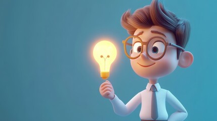 Poster - Innovative 3D Animated Character with Glowing Idea Icon
