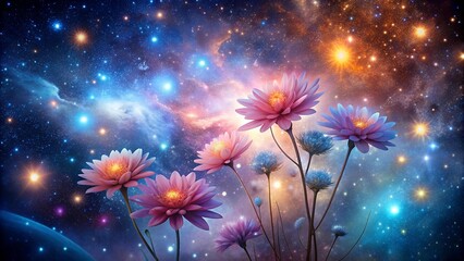 Wall Mural - Celestial Blooms: A Symphony of Cosmic Hues  Generative AI