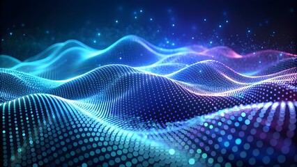 Poster - Abstract digital wave of particles. Futuristic point wave. Technology Colorful Background