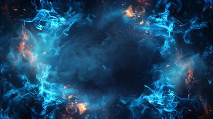 Poster - Blue and orange flames dance in dark background creating ethereal atmosphere