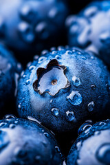 Wall Mural - Closeup of a blueberrys surface showing the deep blue skin with a powdery bloom and tiny imperfections 