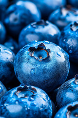 Wall Mural - Closeup of a blueberrys surface showing the deep blue skin with a powdery bloom and tiny imperfections 