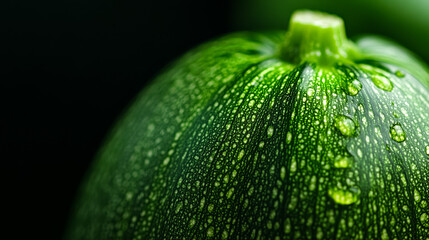 Wall Mural - Closeup of a zucchinis surface highlighting the dark green skin with smooth texture and faint stripes 