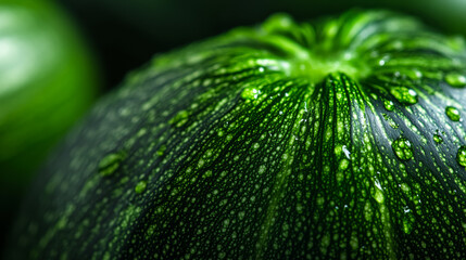 Wall Mural - Closeup of a zucchinis surface highlighting the dark green skin with smooth texture and faint stripes 