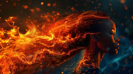 Poster - Woman with fiery hair against a dark background at twilight