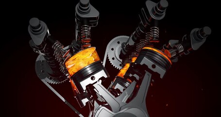 Leinwandbilder - Close-Up Animation of V8 Engine Components in Motion. Industry Related High Quality 3D 4K Animation.