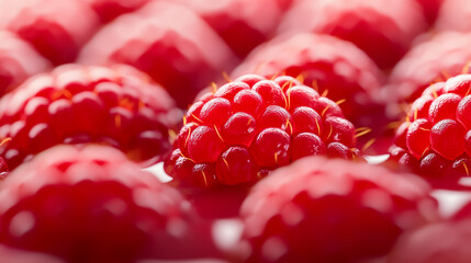 Wall Mural - Macro shot of a raspberry texture showcasing the deep red color and delicate drupelet structure 