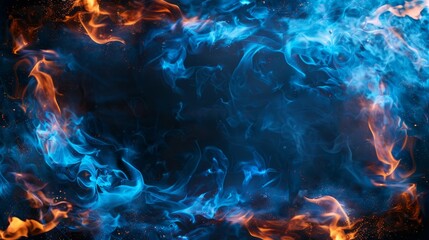 Poster - Dynamic blue and orange flames in a swirling pattern against a dark background