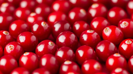 Wall Mural - Macro shot of the texture of a cranberrys skin highlighting the bright red surface with subtle dimples 