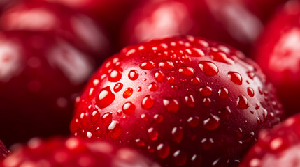 Wall Mural - Macro shot of the texture of a cranberrys skin highlighting the bright red surface with subtle dimples 