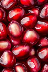 Wall Mural - Macro shot of the texture of a pomegranates interior filled with ruby red seeds and pale membrane 