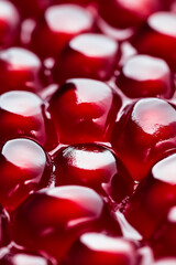 Wall Mural - Macro shot of the texture of a pomegranates interior filled with ruby red seeds and pale membrane 