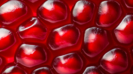 Wall Mural - Macro shot of the texture of a pomegranates interior filled with ruby red seeds and pale membrane 